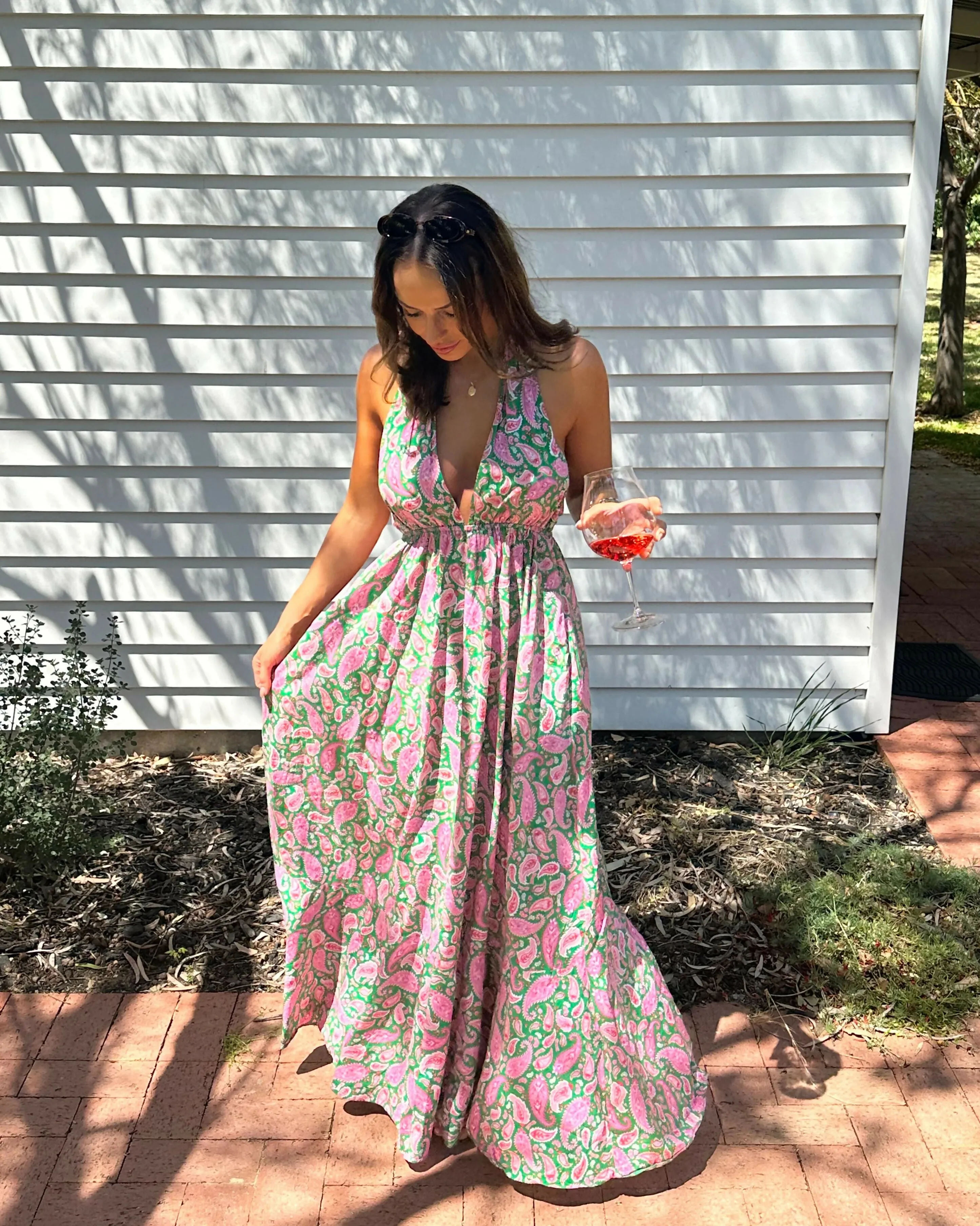 Scanlan Theodore Cotton Paisley Halter Dress - Kelly Green