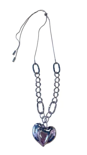 SILVER CHUNKY BIG HEART NECKLACE